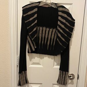 Maillili Paris Black and Tan Striped Wool Blend Women's Sweater Shrug